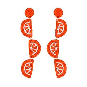 Beaded Orange Earring, Seed Bead Fruit Earring, Orange